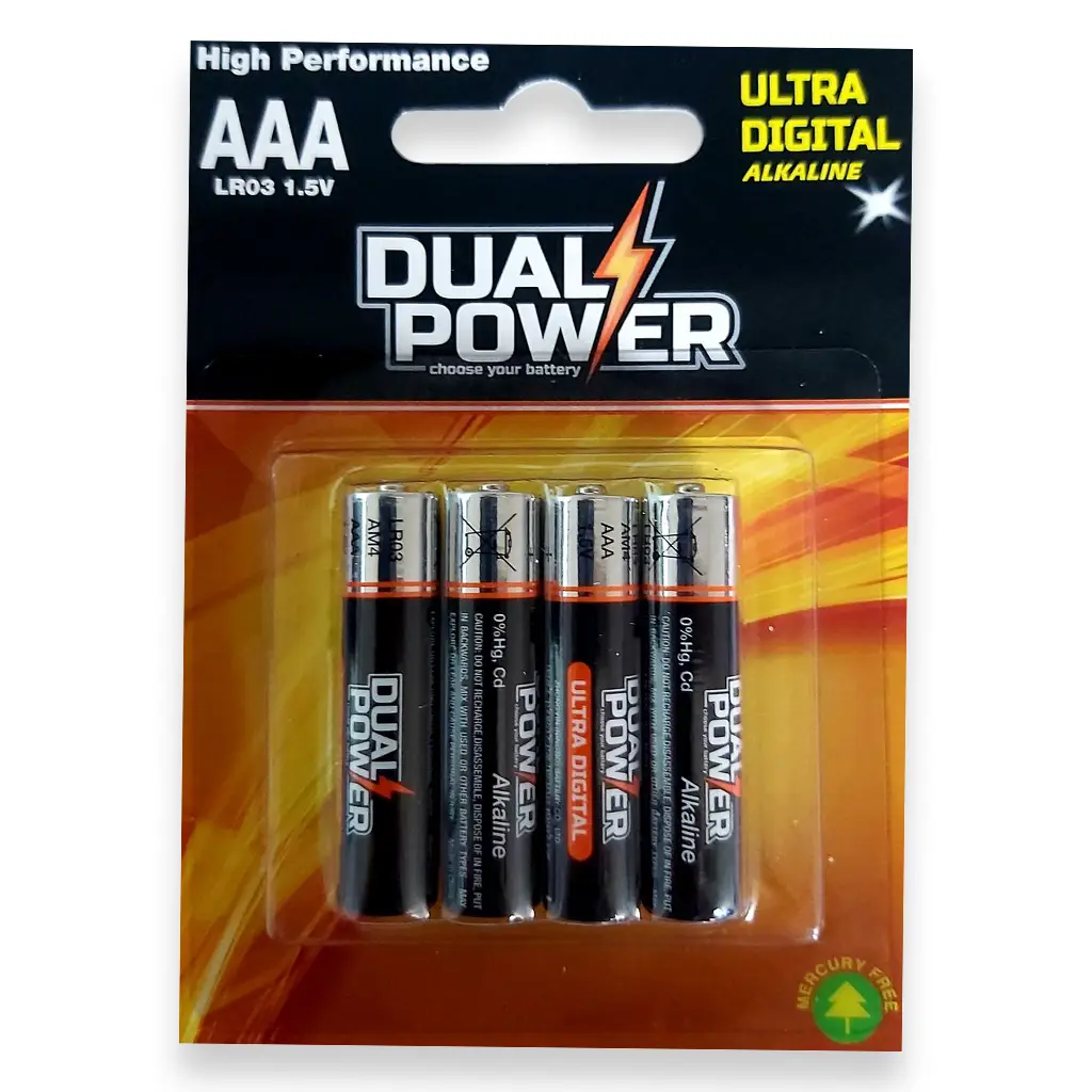 בליסטר 4 סוללות AAA 1.5V אולטרה אלקליין - DUAL POWER בליסטר 4 סוללות AAA 1.5V אולטרה אלקליין - DUAL POWER